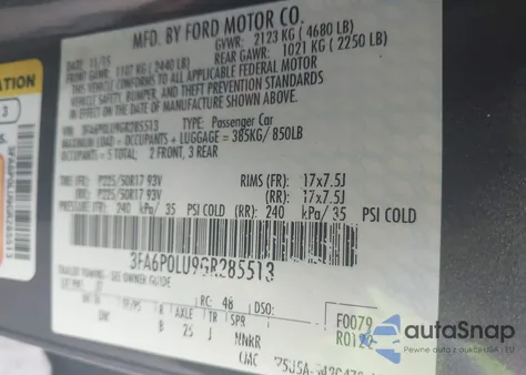 2016 Ford Fusion Hybrid Se из США, поврежденный, VIN 3FA6P0LU9GR285513